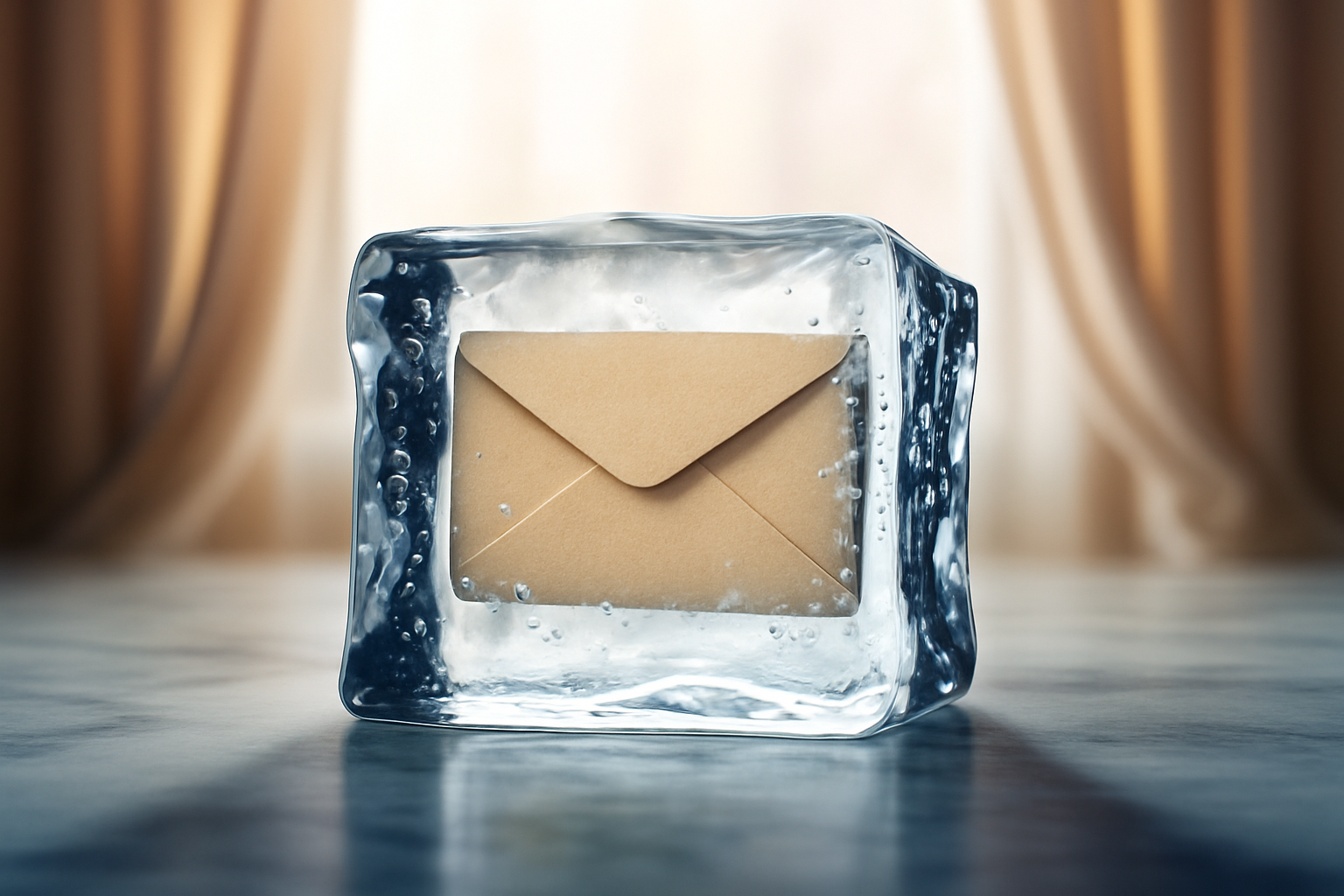 skuteczny cold mailing - koperta zamrożona w bryle lodu